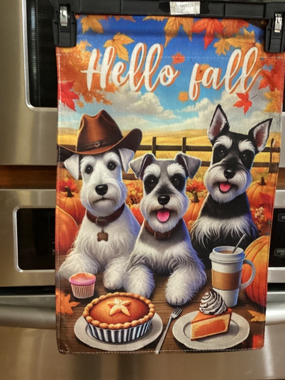 NEW Burlap Double sided Garden Flag, Schnauzer Hello Fall, pumpkin pie, pumpkins